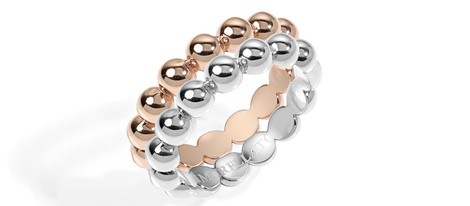 Anillos combinables de oro rosa y acero de la colección 'Bagliori' de Morellato