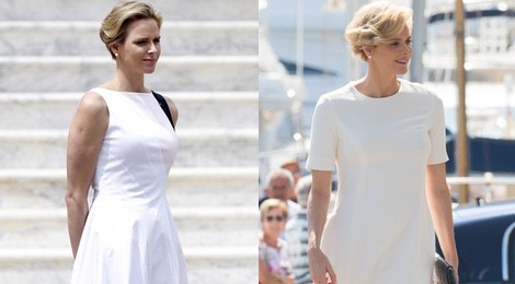 Charlene de Mónaco con un sencillo vestido blanco roto y bajo semitransparente