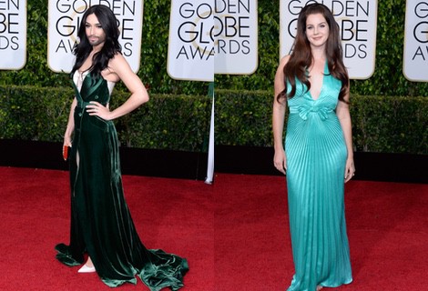 Conchita Wurst con un diseño en terciopelo en los Globos de Oro 2015