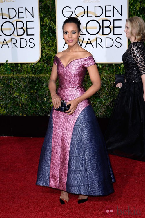 Kerry Washington con un vestido bicolor metalizado en los Globos de Oro 2015