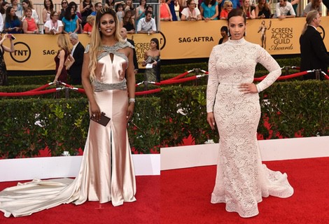 Dascha Polanco con un vestido de encaje en la alfombra roja de los Premios SAG 2015