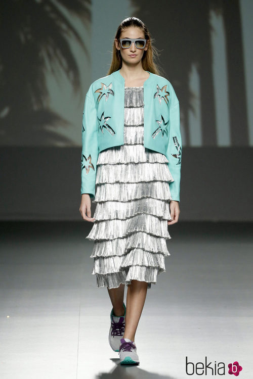 Vestido y chaqueta estampada de Natalia Rivera en el Samsung EGO 2015