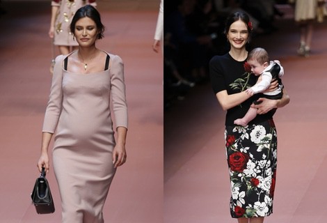 Bianca Balti con vestido en nude de Dolce & Gabbana en Milán Fashion Week