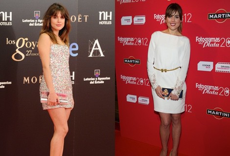 Adriana Ugarte con un vestido de brillantes de colores 