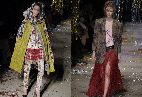 Falda de flecos y americana estampada de la colección otoño/invierno 2015 de Vivienne Westwood
