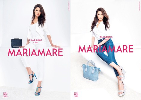 Pilar Rubio con sandalias azules de tacón de la colección primavera/verano 2015 de Maria Mare