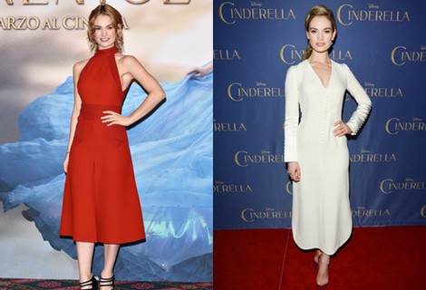 Lily James con un look blanco en la presentación de 'Cenicienta' en Toronto