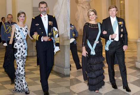 La reina Letizia con un vestido de Felipe Varela y un manto de manila negro
