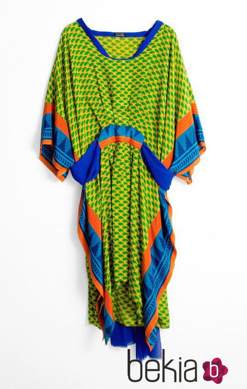 Kaftan verde, azul, naranja y amarillo de la colección 'La Ruta de la Seda' de OKKRE