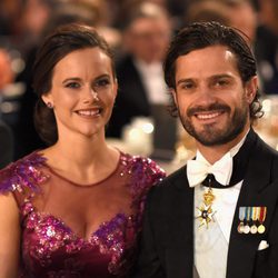 Sofia Hellqvist con un vestido de transparencias en los Premios Nobel 2014