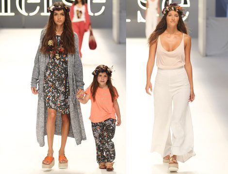 Lucía Rivera con un vestido floreado y un cárdigan largo de color gris de Yerse