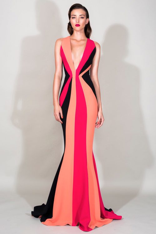 Vestido largo con escote pico multicolor de la Colección Resort 2016 de Zuhair Murad