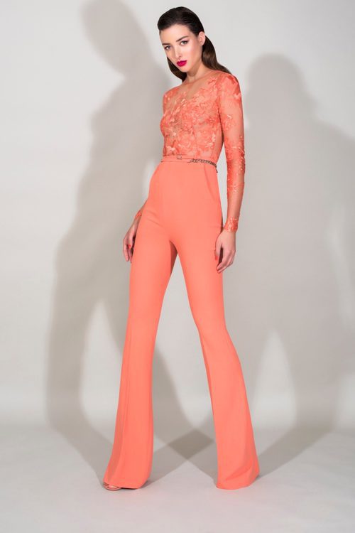 Conjunto de pantalón y camisa naranja de la Colección Resort 2016 de Zuhair Murad