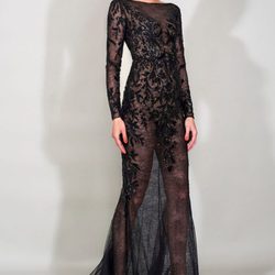 Vestido negro largo con transparencias de la Colección Resort 2016 de Zuhair Murad