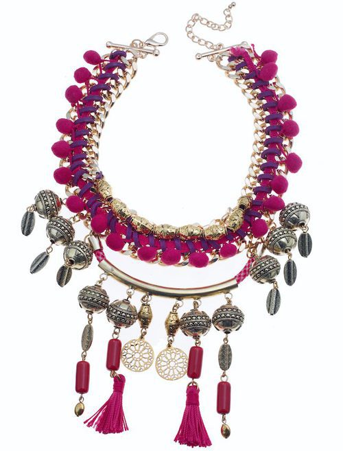 Maxi collar étnico en tonos rosas y morados