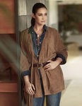 Vicky Martin Berrocal con un caftan de ante de la temporada otoño 2015 de Violeta by Mango