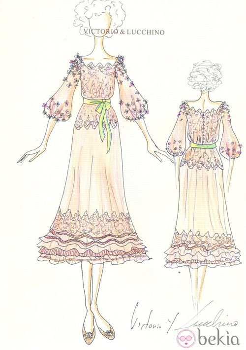 Looks Boda Duquesa de Alba: Boceto del vestido de novia de Cayetana de Alba