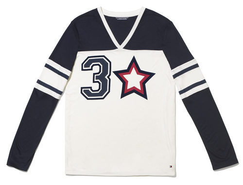 Camiseta de manga larga blanca y azul de la colección cápsula 2015 del 30 aniversario de Tommy Hilfiger