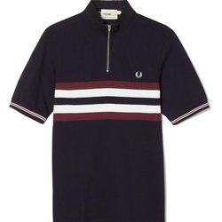 Polo azul con rayas y cremallera de la colección de Bradley Wiggins para invierno 2016 de Fred Perry