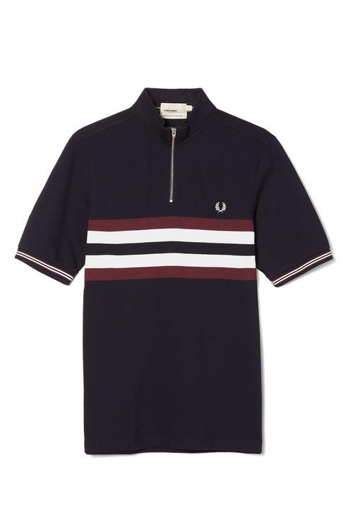 Polo azul con rayas y cremallera de la colección de Bradley Wiggins para invierno 2016 de Fred Perry