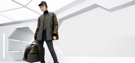 Abrigo gris y verde y maleta acolchados de la colección de H&M otoño/invierno 2015/2016