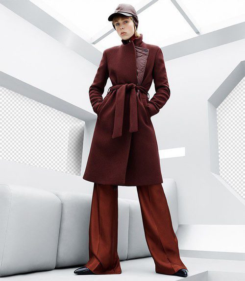 Abrigo lazado y pantalón palazzo burdeos de la colección de H&M otoño/Invierno 2015-2016