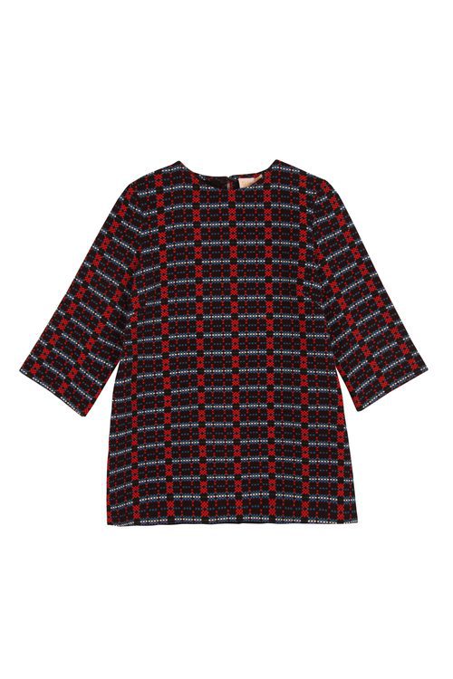 Jersey azul marino y rojo de estampado geométrico de la colección otoño/invierno 2015/2016 de Dolores Promesas