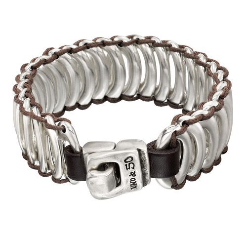 Pulsera Colapso Espacial con óvalos de plata y cuero de la colección Universo de Uno de 50