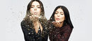 Kendall y Kylie Jenner como imagen de campaña soplando confeti dorado para PacSun