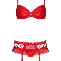 Conjunto de encaje rojo con cintas cruzadas de Yamamay