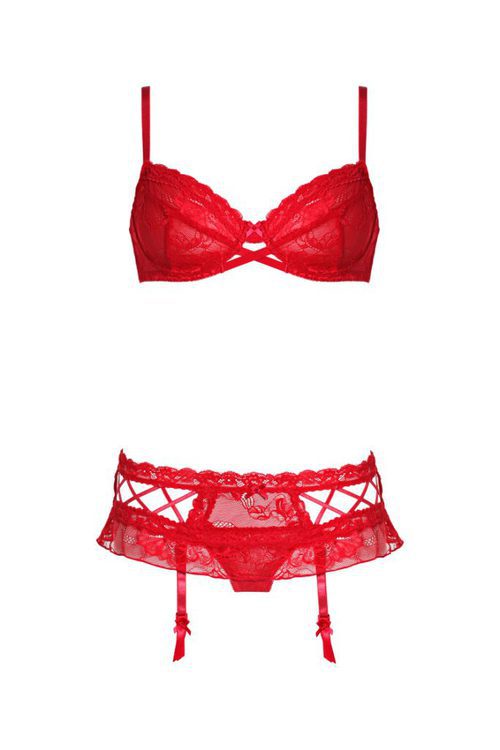Conjunto de encaje rojo con cintas cruzadas de Yamamay