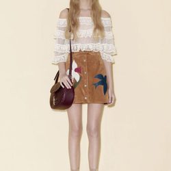 Top transparente de encaje con falda mini de ante para la línea Pre-Fall 2016 de Valentino