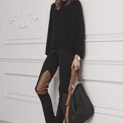 Jersey negro y pantalones con detalle en cuero marrón de Ralph Lauren para la colección Pre-Fall 2016