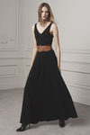 Vestido con vuelo negro y maxi cinturón en cuero marrón de Ralph Lauren para la colección Pre-Fall 2016