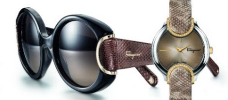 Gafas de sol y reloj con correa de piel de serpiente de Salvatore Ferragamo