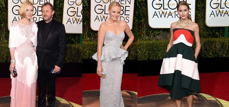 Cate Blanchett con vestido largo rosa pastel y flecos de Givenchy junto a Andrew Upton