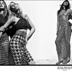 Faldas de rejilla y tops cortos negros ajustados de Balmain para la primavera/verano 2016