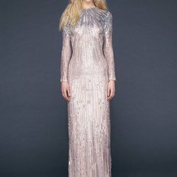 Vestido largo recto brilli brilli en champagne de Reem-Acra