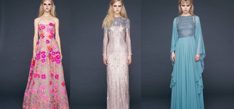 Vestido largo recto brilli brilli en champagne de Reem-Acra