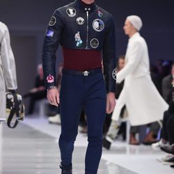 Chaqueta de cuero corta negra con parches para Versace