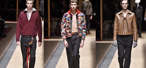 Jersey granate con cuello pico y pantalón con raya naranja para Prada