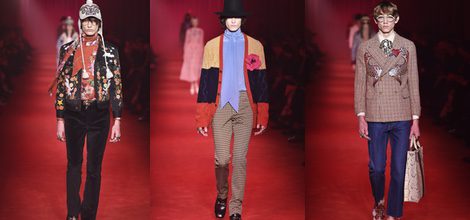Chaqueta con estampado fantasía y gorro gris con trenzas para Gucci