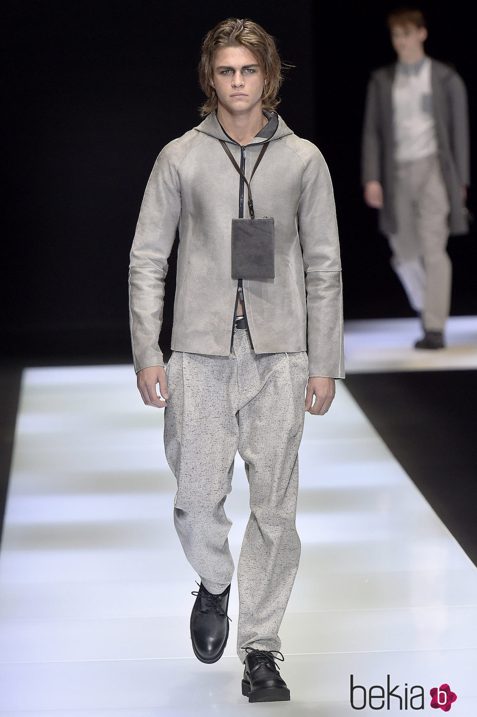 Chaqueta de ante gris con bolsito colgando para Armani