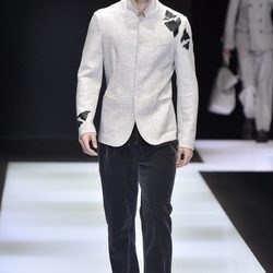 Chaqueta de algodón recta clara con detalle negro en hombro y manga para Armani