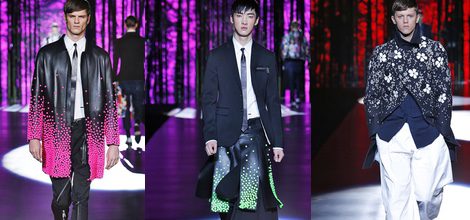 Abrigo tres cuartos de cuero negro con efecto fosforescente rosa para Dsquared2