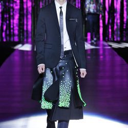 Abrigo tres cuartos de cuero negro con efecto fosforescente verde para Dsquared2