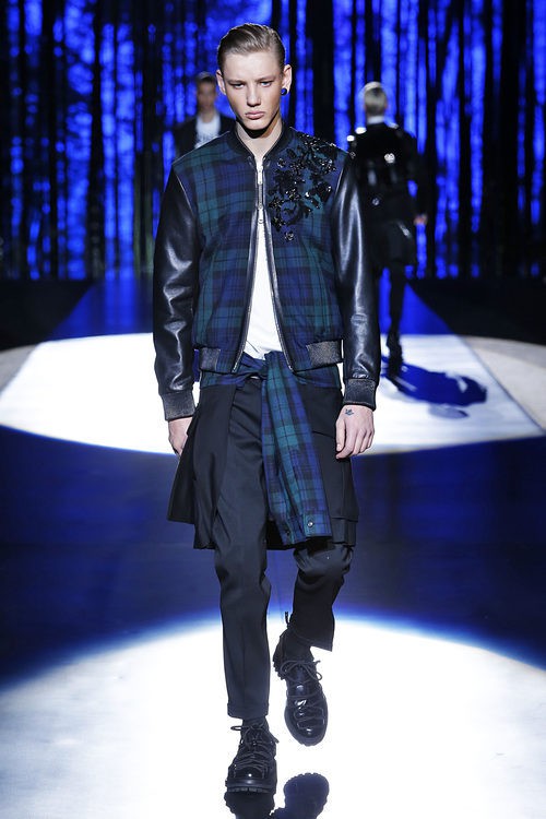 Chaqueta bomber con estampado madras y mangas de cuero para Dsquarded2
