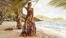 Behati Prinsloo con vestido largo con estampado floral de Tommy Hilfiger