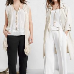 Conjuntos blancos con chalecos largos y pantalones anchos de Violeta by Mango