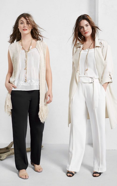 Conjuntos blancos con chalecos largos y pantalones anchos de Violeta by Mango